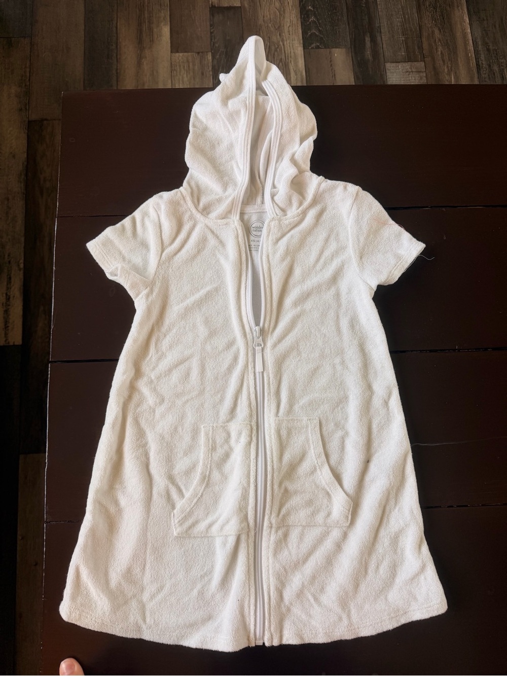 Wonder Nation-Kids White Hooded Short-Sleeve Zip Pajama Dress